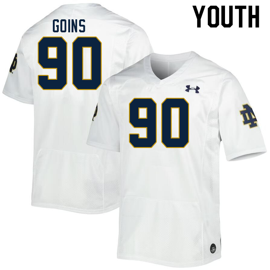 Youth #90 Eric Goins Notre Dame Fighting Irish College Football Jerseys Stitched-White